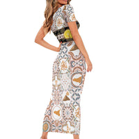 Personalized Sicilia National Symbols With Mosaic Motifs Family Matching Short Sleeve Bodycon Dress and Hawaiian Shirt