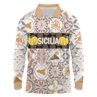 Personalized Sicilia National Symbols With Mosaic Motifs Long Sleeve Polo Shirt
