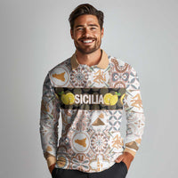 Personalized Sicilia National Symbols With Mosaic Motifs Long Sleeve Polo Shirt