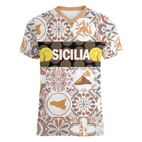 Personalized Sicilia National Symbols With Mosaic Motifs Women V-Neck T-Shirt