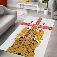 Personalised Georgia Independence Day Area Rug Sameba Cathedral Borjgali Folk Pattern