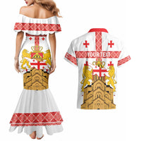 Personalised Georgia Independence Day Couples Matching Mermaid Dress and Hawaiian Shirt Sameba Cathedral Borjgali Folk Pattern