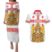 Personalised Georgia Independence Day Couples Matching Puletasi and Hawaiian Shirt Sameba Cathedral Borjgali Folk Pattern