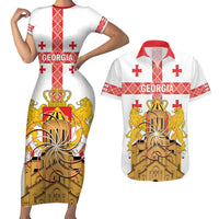 Personalised Georgia Independence Day Couples Matching Short Sleeve Bodycon Dress and Hawaiian Shirt Sameba Cathedral Borjgali Folk Pattern