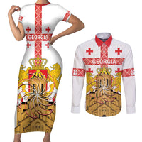 Personalised Georgia Independence Day Couples Matching Short Sleeve Bodycon Dress and Long Sleeve Button Shirt Sameba Cathedral Borjgali Folk Pattern