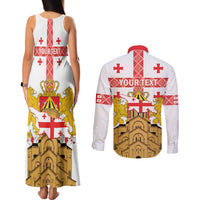 Personalised Georgia Independence Day Couples Matching Tank Maxi Dress and Long Sleeve Button Shirt Sameba Cathedral Borjgali Folk Pattern