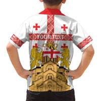 Personalised Georgia Independence Day Kid Hawaiian Shirt Sameba Cathedral Borjgali Folk Pattern