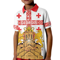 Personalised Georgia Independence Day Kid Polo Shirt Sameba Cathedral Borjgali Folk Pattern
