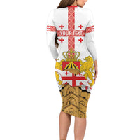 Personalised Georgia Independence Day Long Sleeve Bodycon Dress Sameba Cathedral Borjgali Folk Pattern