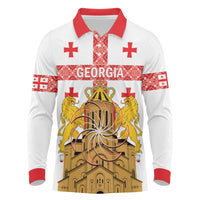 Personalised Georgia Independence Day Long Sleeve Polo Shirt Sameba Cathedral Borjgali Folk Pattern