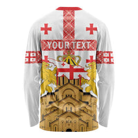Personalised Georgia Independence Day Long Sleeve Shirt Sameba Cathedral Borjgali Folk Pattern