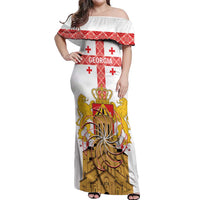 Personalised Georgia Independence Day Off Shoulder Maxi Dress Sameba Cathedral Borjgali Folk Pattern