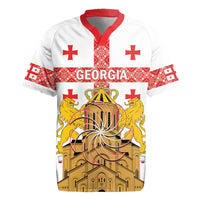 Personalised Georgia Independence Day Rugby Jersey Sameba Cathedral Borjgali Folk Pattern