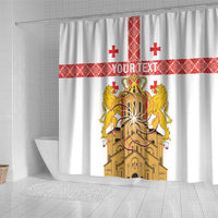 Personalised Georgia Independence Day Shower Curtain Sameba Cathedral Borjgali Folk Pattern