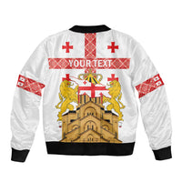 Personalised Georgia Independence Day Sleeve Zip Bomber Jacket Sameba Cathedral Borjgali Folk Pattern