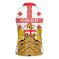 Personalised Georgia Independence Day Women Sleeveless Polo Shirt Sameba Cathedral Borjgali Folk Pattern
