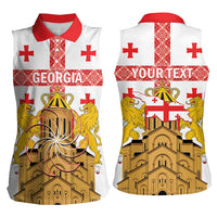 Personalised Georgia Independence Day Women Sleeveless Polo Shirt Sameba Cathedral Borjgali Folk Pattern