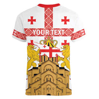 Personalised Georgia Independence Day Women V-Neck T-Shirt Sameba Cathedral Borjgali Folk Pattern