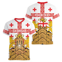 Personalised Georgia Independence Day Women V-Neck T-Shirt Sameba Cathedral Borjgali Folk Pattern