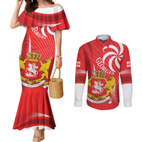 Georgia Independence Day Couples Matching Mermaid Dress and Long Sleeve Button Shirt Borjgalo With Coat Of Arms