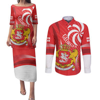 Georgia Independence Day Couples Matching Puletasi and Long Sleeve Button Shirt Borjgalo With Coat Of Arms