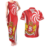 Georgia Independence Day Couples Matching Tank Maxi Dress and Hawaiian Shirt Borjgalo With Coat Of Arms