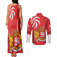 Georgia Independence Day Couples Matching Tank Maxi Dress and Long Sleeve Button Shirt Borjgalo With Coat Of Arms