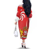 Georgia Independence Day Family Matching Off The Shoulder Long Sleeve Dress and Hawaiian Shirt Borjgalo With Coat Of Arms