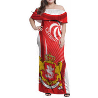 Georgia Independence Day Family Matching Off Shoulder Maxi Dress and Hawaiian Shirt Borjgalo With Coat Of Arms
