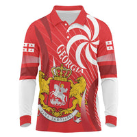 Georgia Independence Day Long Sleeve Polo Shirt Borjgalo With Coat Of Arms