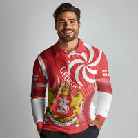 Georgia Independence Day Long Sleeve Polo Shirt Borjgalo With Coat Of Arms