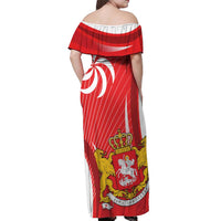 Georgia Independence Day Off Shoulder Maxi Dress Borjgalo With Coat Of Arms