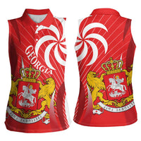 Georgia Independence Day Women Sleeveless Polo Shirt Borjgalo With Coat Of Arms