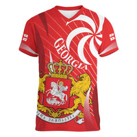 Georgia Independence Day Women V-Neck T-Shirt Borjgalo With Coat Of Arms