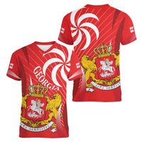 Georgia Independence Day Women V-Neck T-Shirt Borjgalo With Coat Of Arms