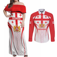 Custom Georgia Football Couples Matching Off Shoulder Maxi Dress and Long Sleeve Button Shirt Come On Georgian