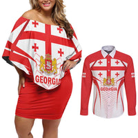 Custom Georgia Football Couples Matching Off Shoulder Short Dress and Long Sleeve Button Shirt Come On Georgian
