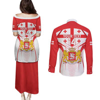 Custom Georgia Football Couples Matching Puletasi and Long Sleeve Button Shirt Come On Georgian