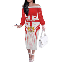 Custom Georgia Football Family Matching Off The Shoulder Long Sleeve Dress and Hawaiian Shirt Come On Georgian