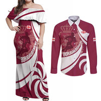 Custom Georgia Rugby Couples Matching Off Shoulder Maxi Dress and Long Sleeve Button Shirt Go Borjgalosnebi