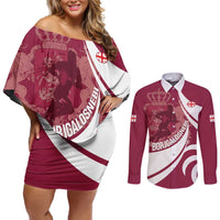 Custom Georgia Rugby Couples Matching Off Shoulder Short Dress and Long Sleeve Button Shirt Go Borjgalosnebi