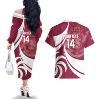 Custom Georgia Rugby Couples Matching Off The Shoulder Long Sleeve Dress and Hawaiian Shirt Go Borjgalosnebi