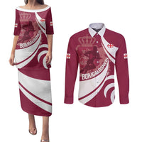 Custom Georgia Rugby Couples Matching Puletasi and Long Sleeve Button Shirt Go Borjgalosnebi