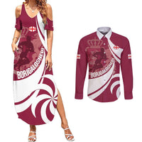 Custom Georgia Rugby Couples Matching Summer Maxi Dress and Long Sleeve Button Shirt Go Borjgalosnebi