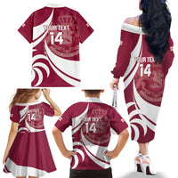 Custom Georgia Rugby Family Matching Off The Shoulder Long Sleeve Dress and Hawaiian Shirt Go Borjgalosnebi