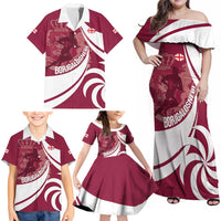 Custom Georgia Rugby Family Matching Off Shoulder Maxi Dress and Hawaiian Shirt Go Borjgalosnebi