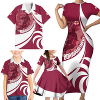 Custom Georgia Rugby Family Matching Short Sleeve Bodycon Dress and Hawaiian Shirt Go Borjgalosnebi