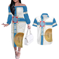 Georgia Tbilisi Capital Couples Matching Off The Shoulder Long Sleeve Dress and Hawaiian Shirt The Warm Place Flag Style