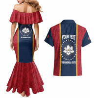 United States Mississippi Couples Matching Mermaid Dress and Hawaiian Shirt Magnolia State Flag Style