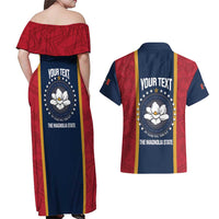 United States Mississippi Couples Matching Off Shoulder Maxi Dress and Hawaiian Shirt Magnolia State Flag Style